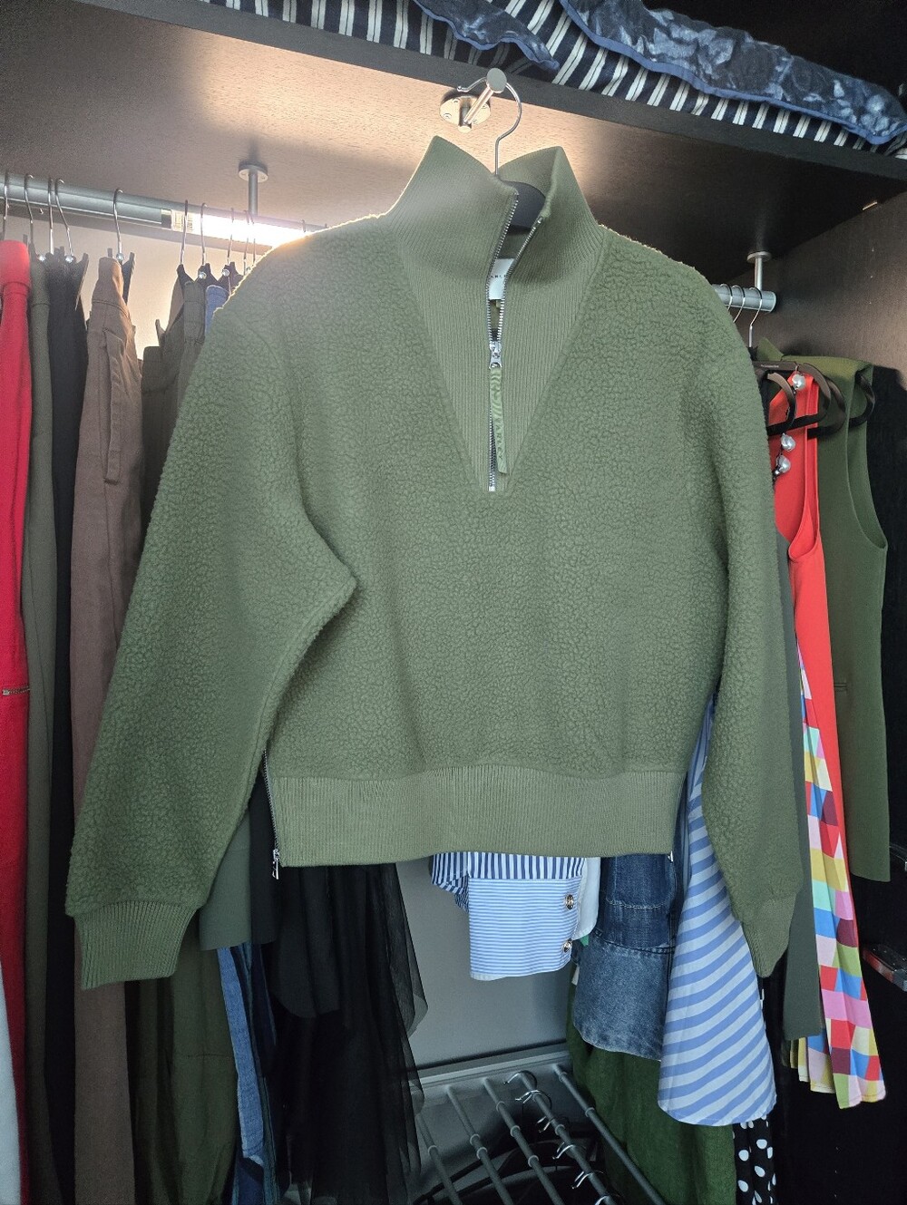 Varley Olive Green Sherpa Zip-Up Pullover